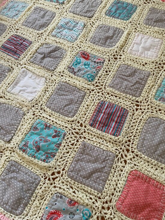 Handmade Other - VTG Handmade Crotchet & Scrappy Patchwork Patch Double Sided Blanket, Baby Girl